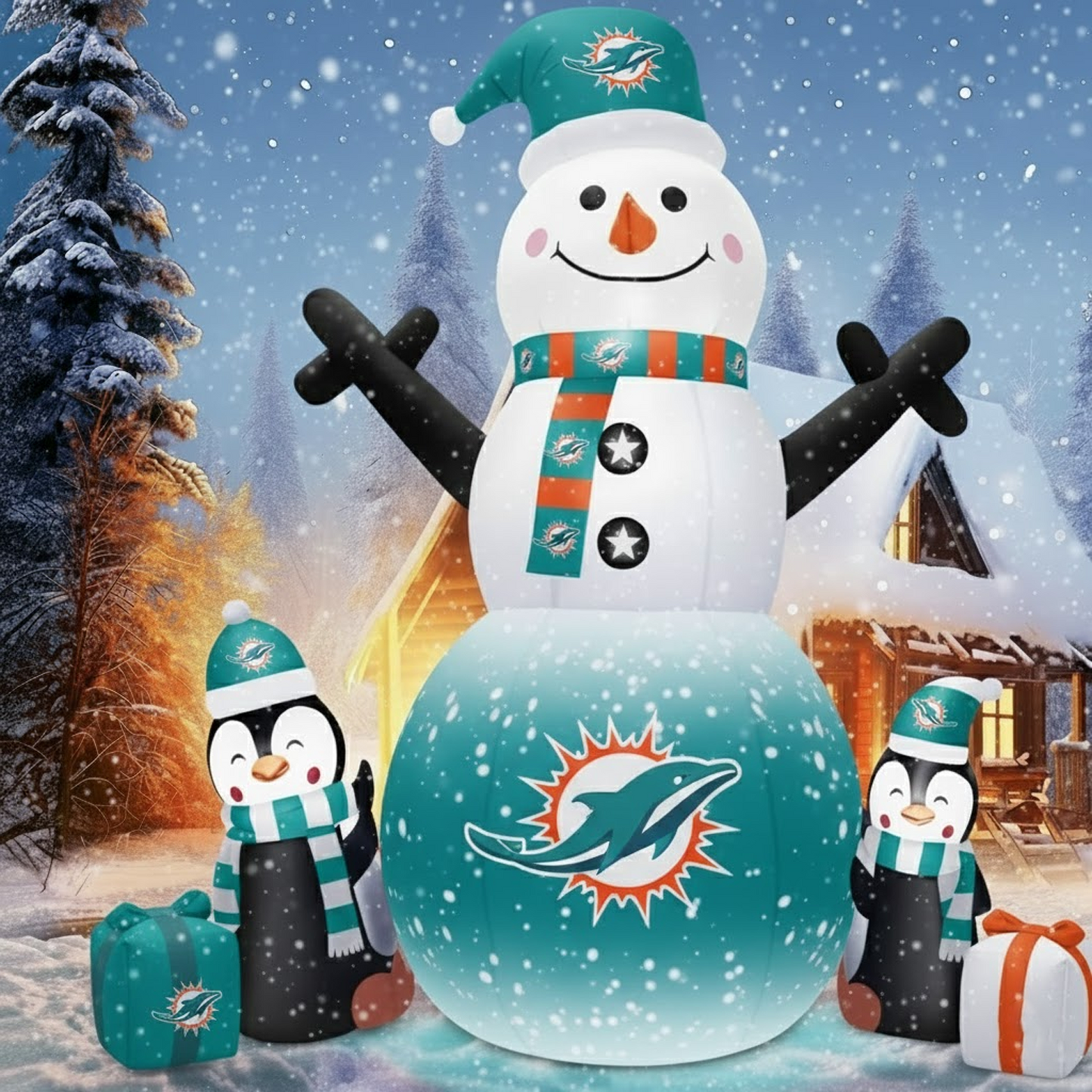 MIA X NFL Inflatable Snowman Decoration with Penguin Companions NAK NHT