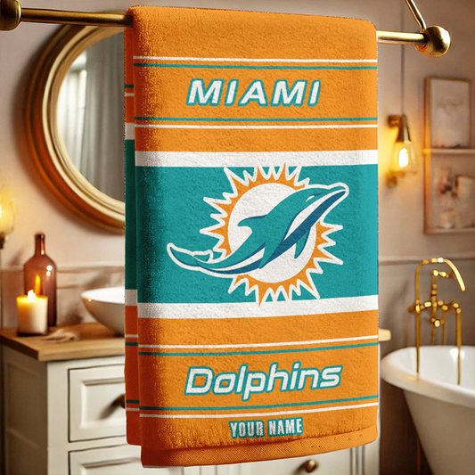 MIA X NFL New Bath Towel Custom Any Name Gifts NAK NHT