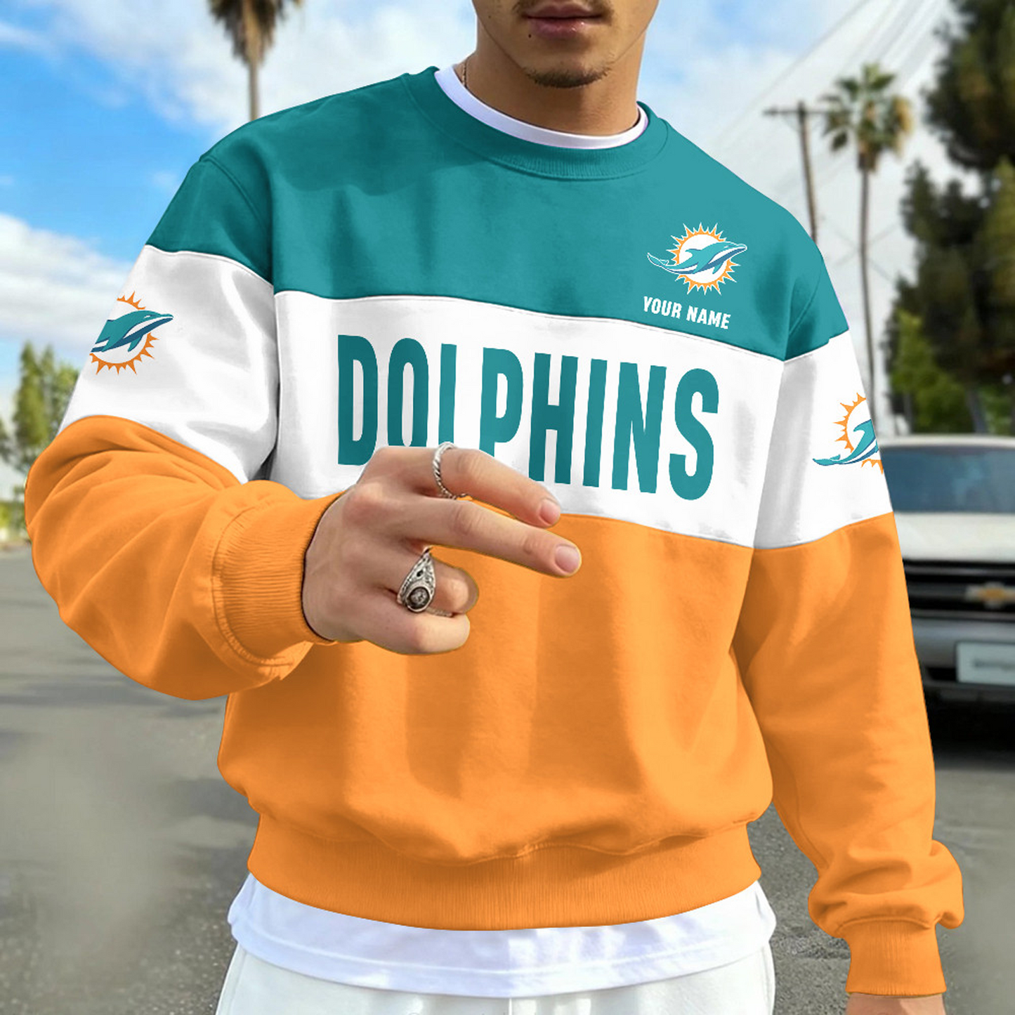 MIA X NFL Special NFL Long Sleeve Sweatshirt Custom Name Gift NAK NHT