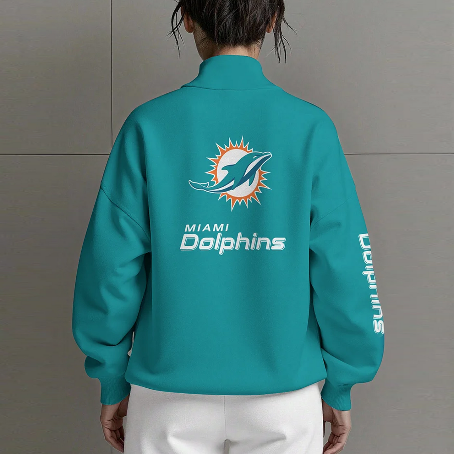 MIA X NFL Women Plain Color Zip Up Long Sleeve Sweatshirt NAK NHT