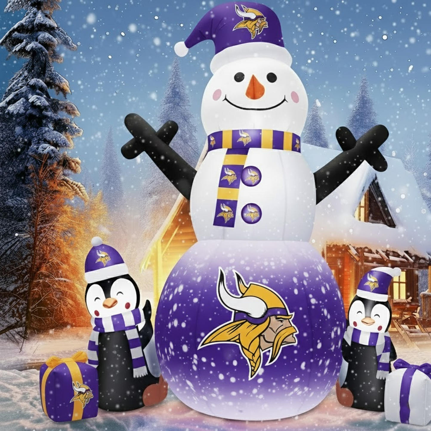 MIN X NFL Inflatable Snowman Decoration with Penguin Companions NAK NHT