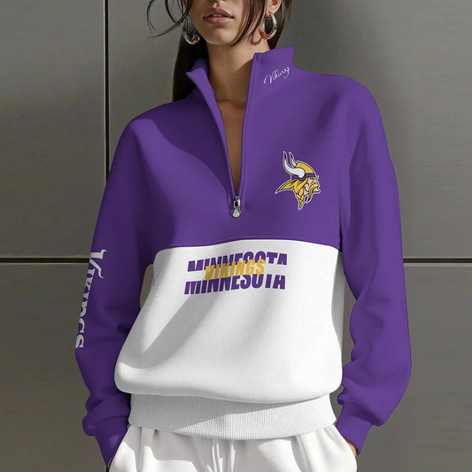 MIN X NFL Women Plain Color Zip Up Long Sleeve Sweatshirt NAK NHT