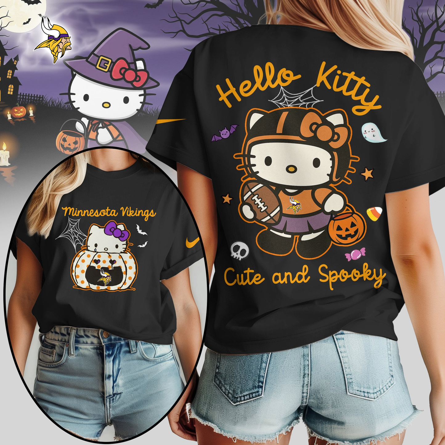 MV Premium NFL Hello Kitty Cute & Spooky Halloween Women Shirt DDT CTND