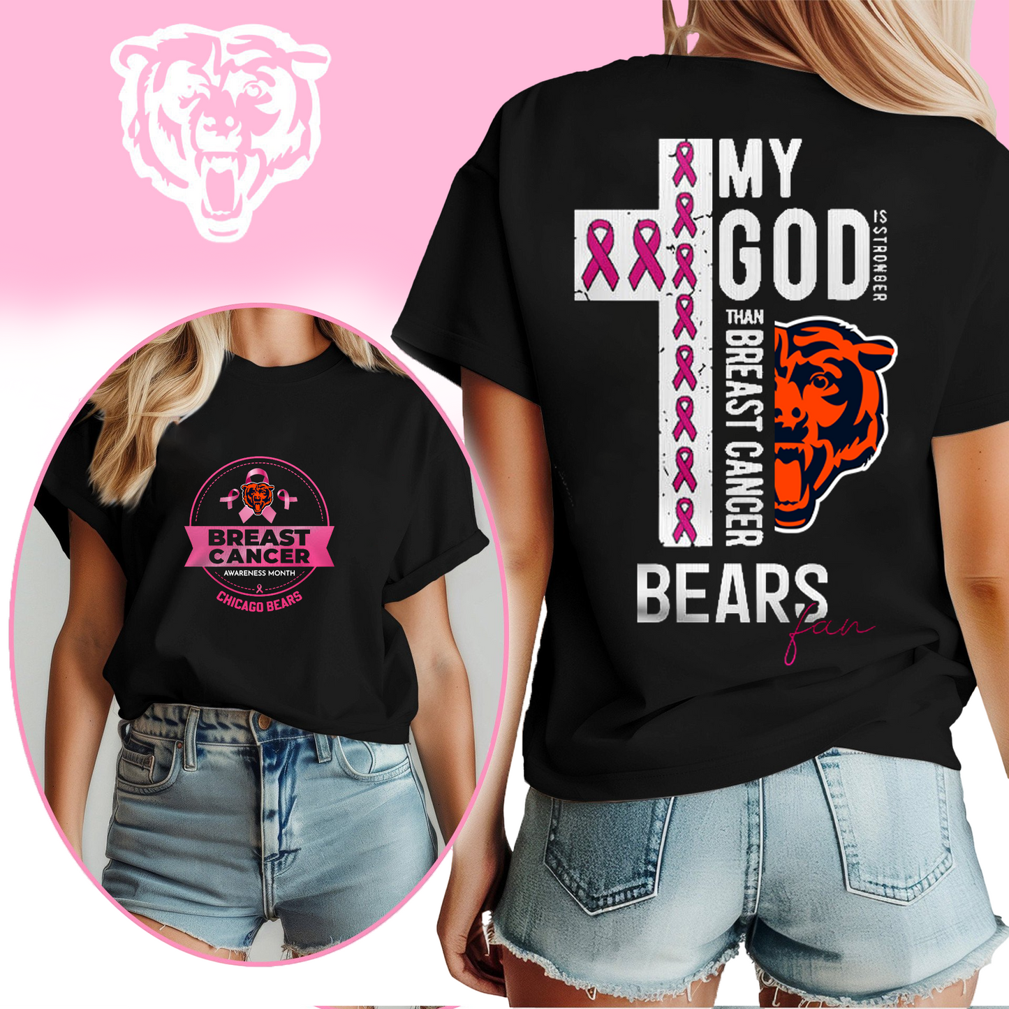 NFL CHI - Breast Cancer My God In Stronger Shirt DDT HLP