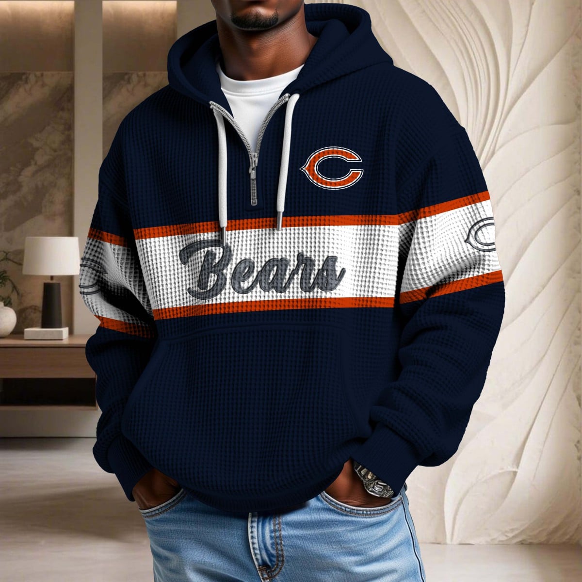 NFL x CHI Waffle Half Zip Hoodie HLP HLPHUONG