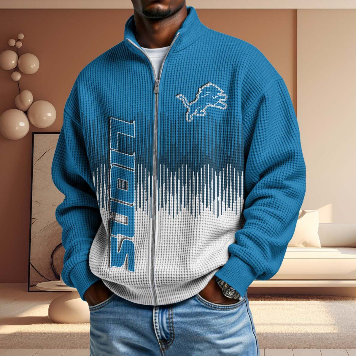 NFL x DET BiColour Waffle Zipper Jacket HLP HLPHUONG