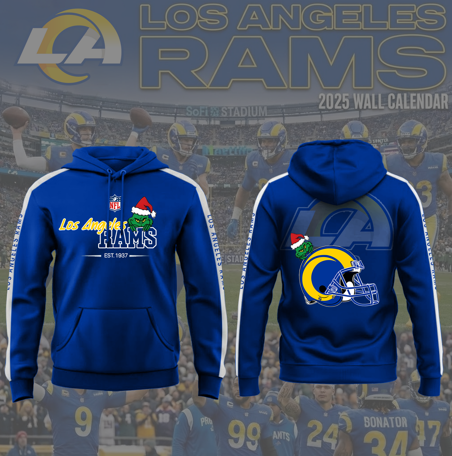 NFL x LAR Merry Grinchmas 3D Hoodie HLP HLPHUONG