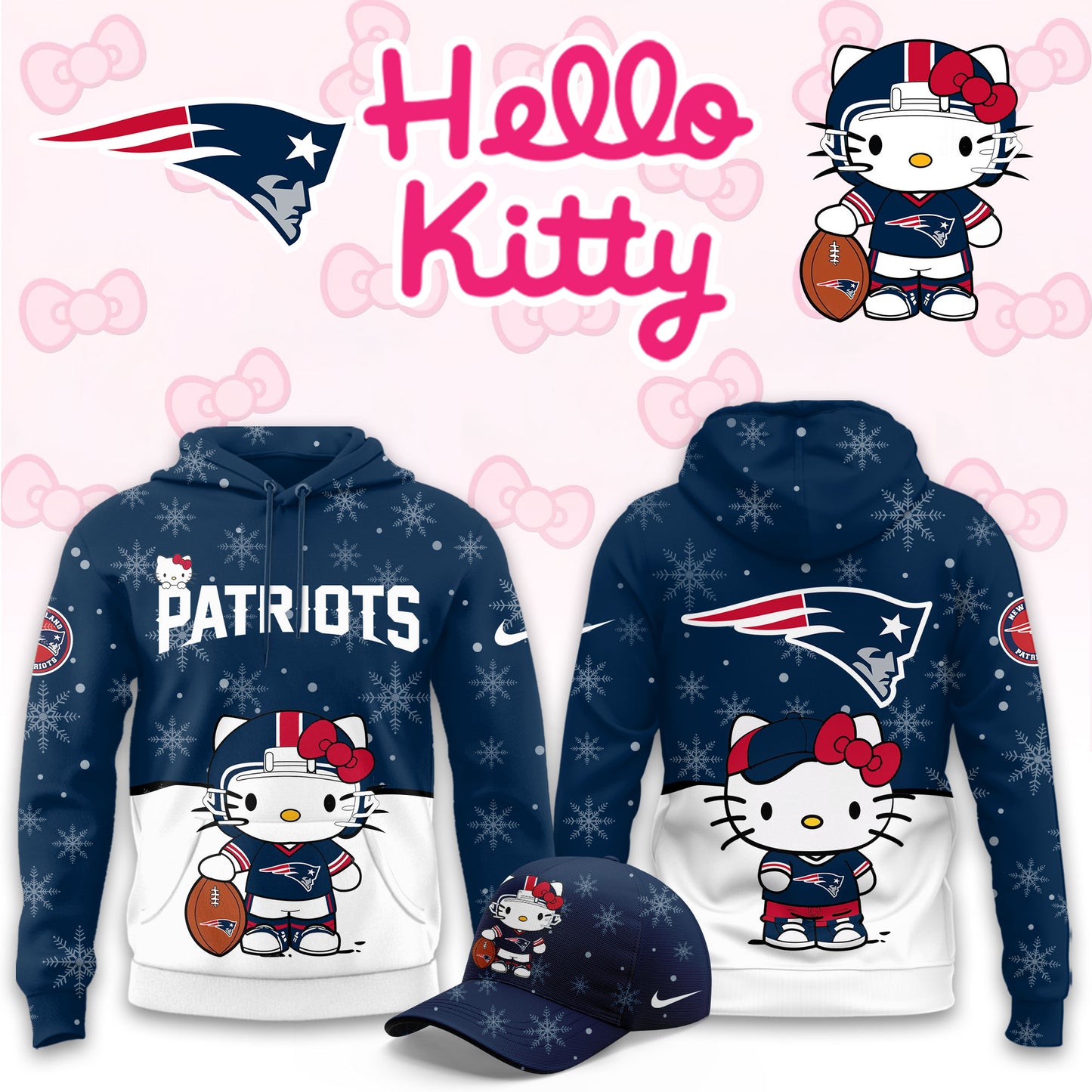 NFL x NE Chrismas Hello KT 3D Hoodie HLP HLPHUONG
