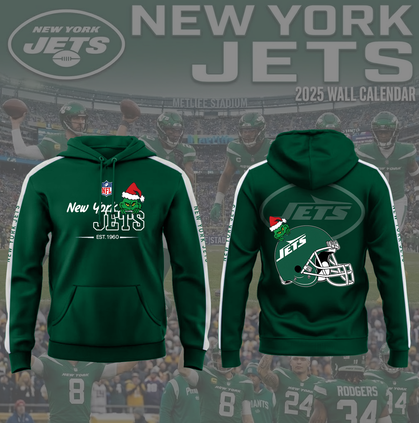 NFL x NYJ Merry Grinchmas 3D Hoodie HLP HLPHUONG