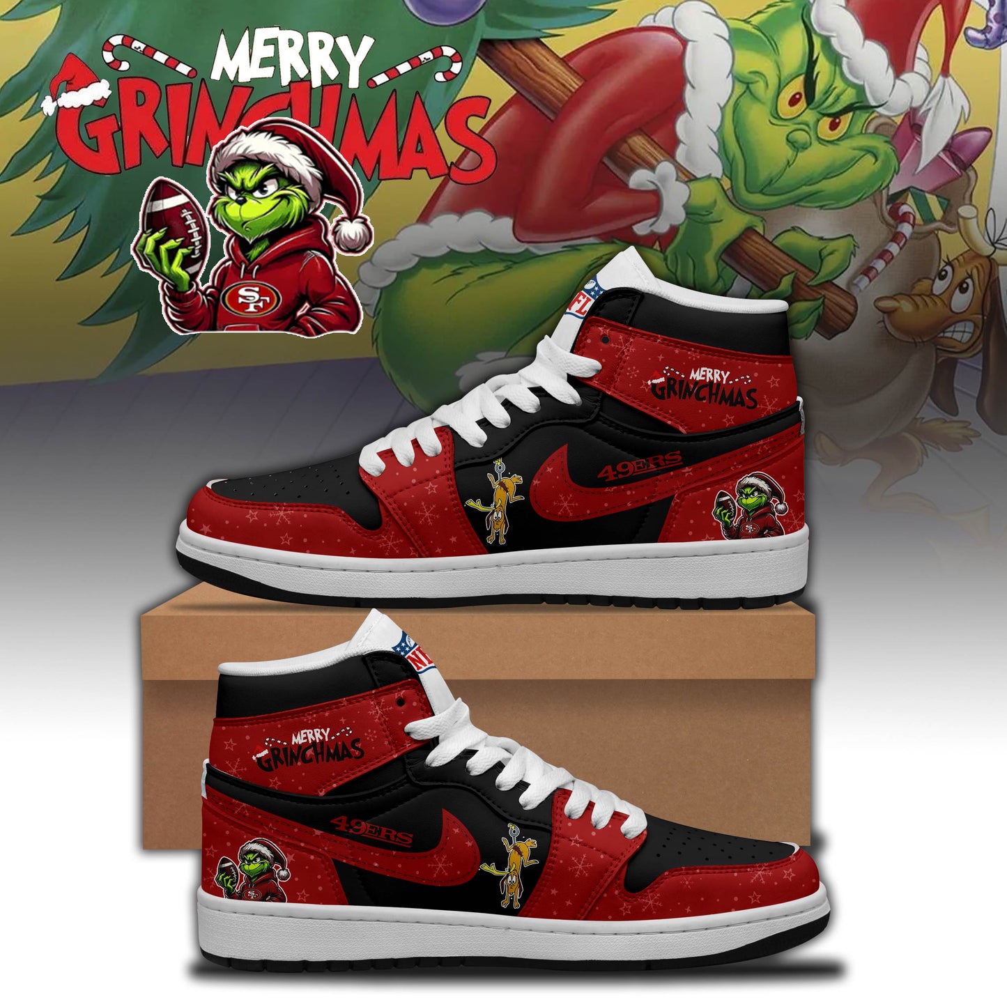 NFL x SF Merry Grinchmas Premium AJ1 MID Sneaker HLP HLPHUONG