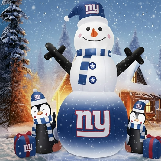 NYG X NFL Inflatable Snowman Decoration with Penguin Companions NAK NHT