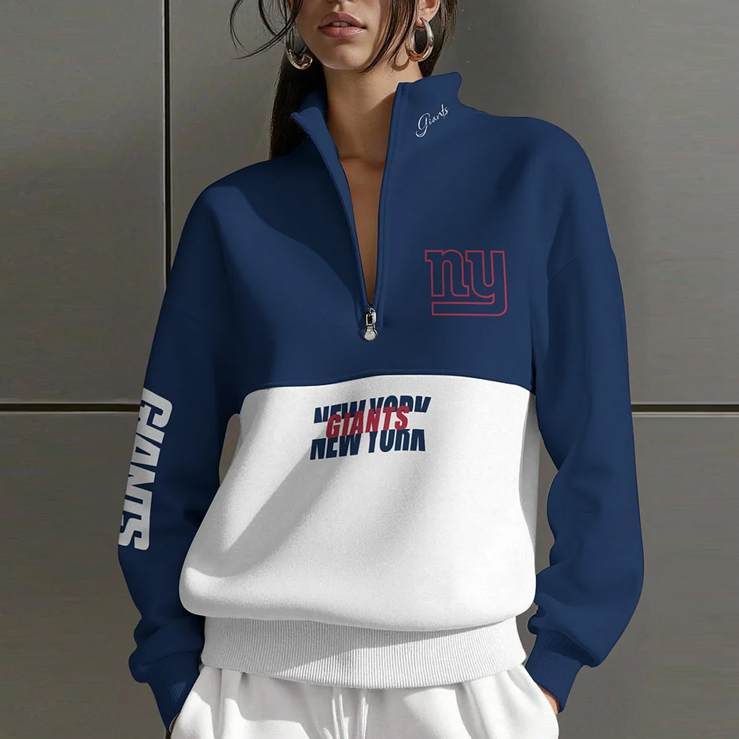 NYG X NFL Women Plain Color Zip Up Long Sleeve Sweatshirt NAK NHT