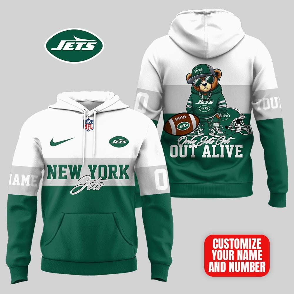 NYJ Premium NFL Customizable Teddy Bear Hoodie DDT HLPHUONG