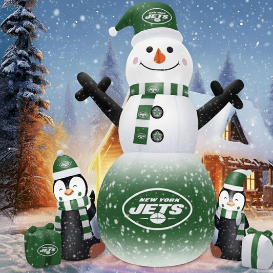 NYJ X NFL Inflatable Snowman Decoration with Penguin Companions NAK NHT