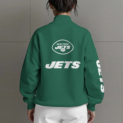 NYJ X NFL Women Plain Color Zip Up Long Sleeve Sweatshirt NAK NHT