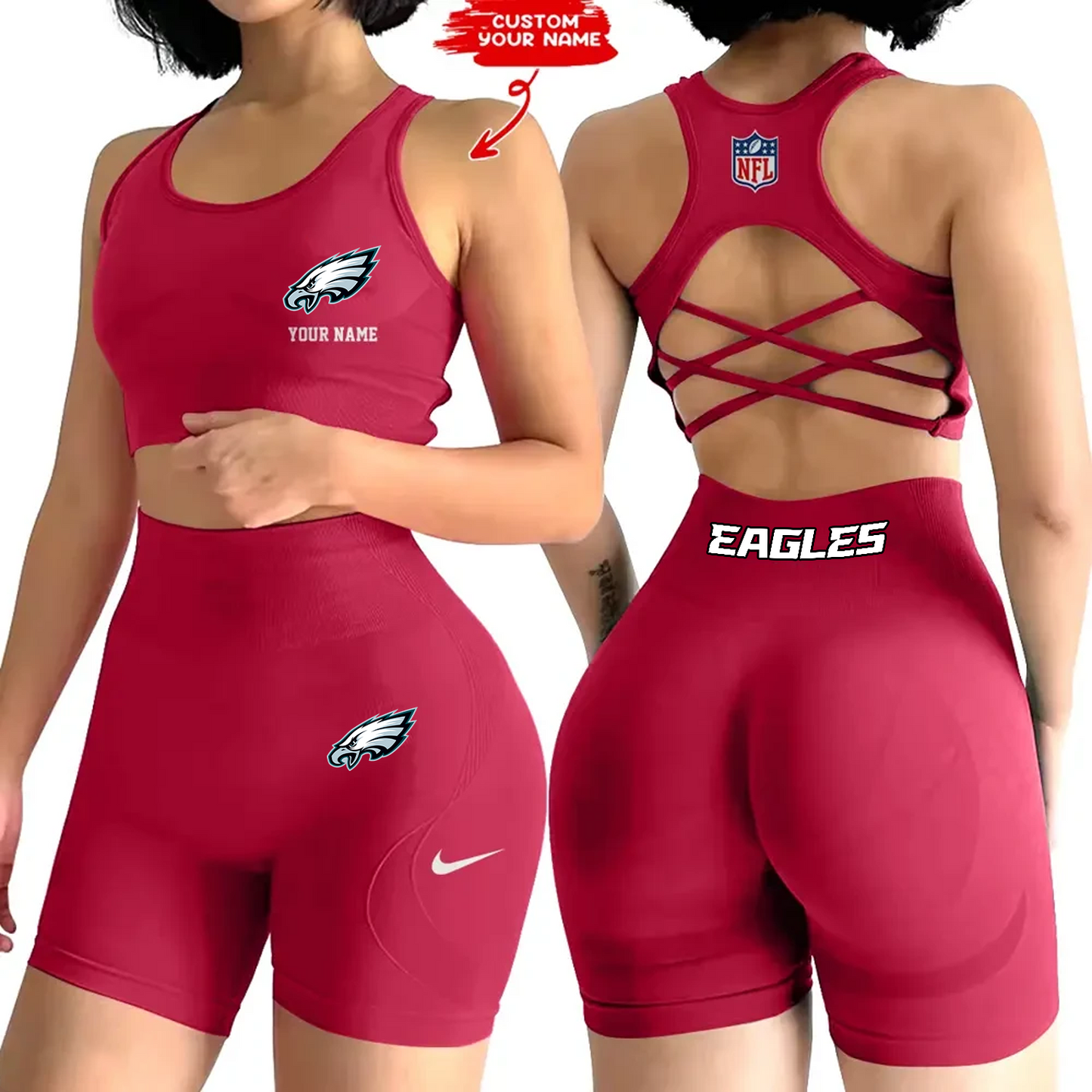 PHI x NFL 2-PCS Women's Seamless Yoga Set Sexy Sport Bra High Waist Sports Shorts DATND TANTD
