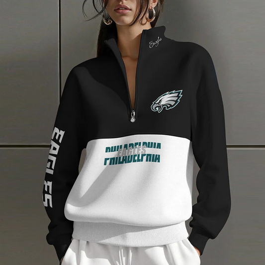 PHI X NFL Women Plain Color Zip Up Long Sleeve Sweatshirt NAK NHT