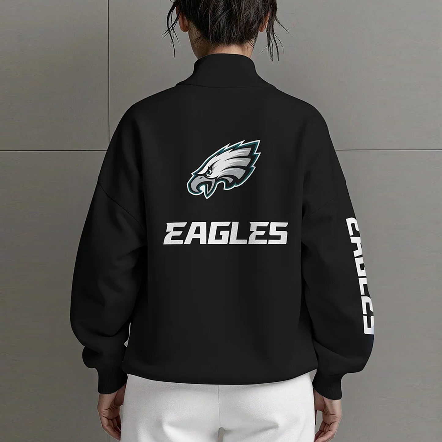 PHI X NFL Women Plain Color Zip Up Long Sleeve Sweatshirt NAK NHT