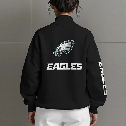 PHI X NFL Women Plain Color Zip Up Long Sleeve Sweatshirt NAK NHT