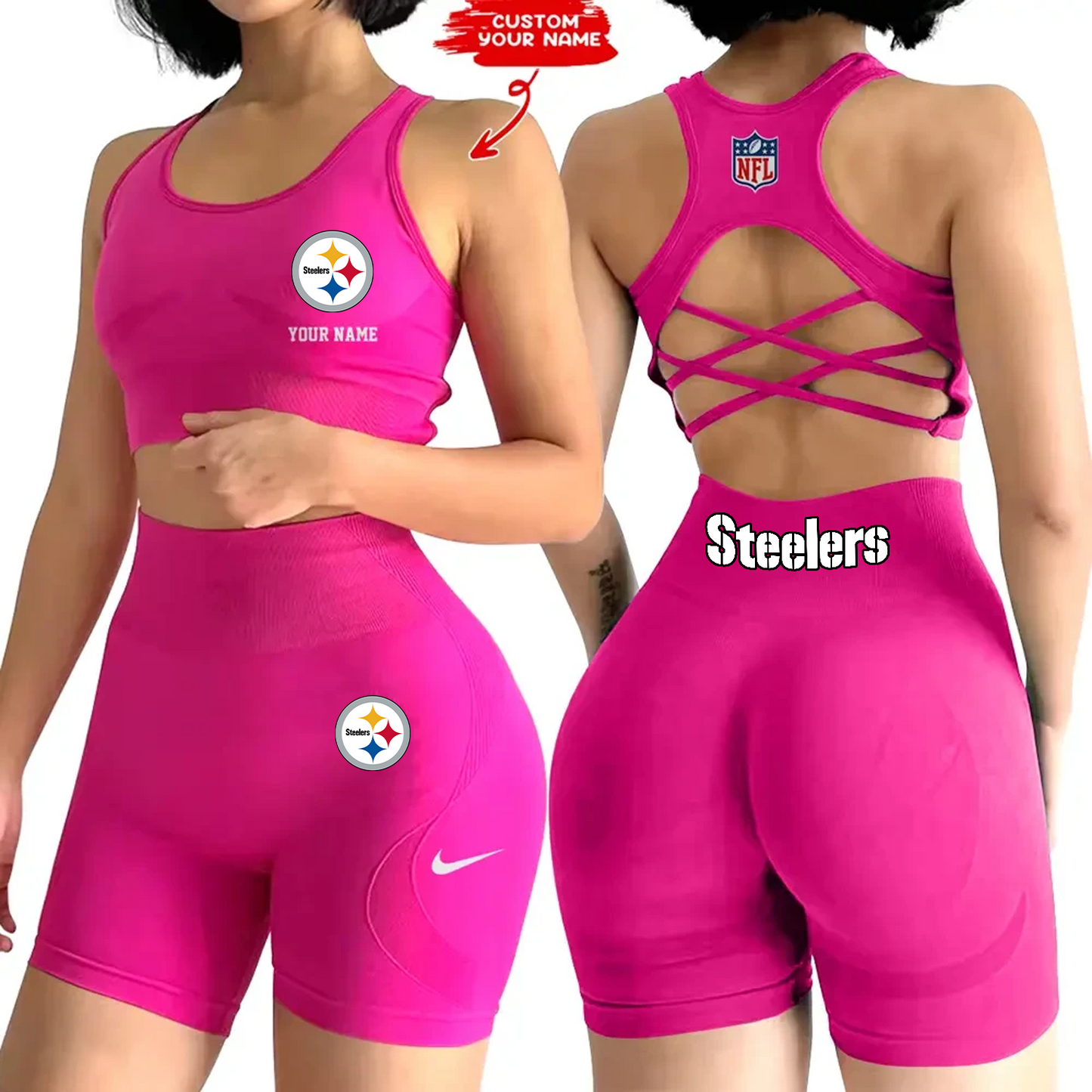 PIT x NFL 2-PCS Women's Seamless Yoga Set Sexy Sport Bra High Waist Sports Shorts DATND TANTD