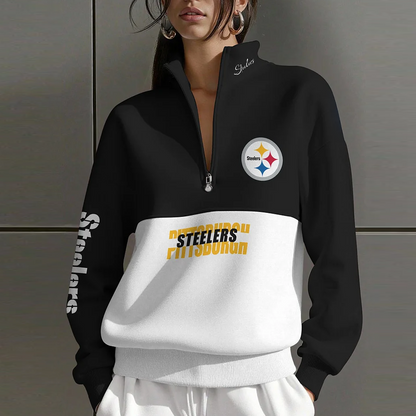 PIT X NFL Women Plain Color Zip Up Long Sleeve Sweatshirt NAK NHT