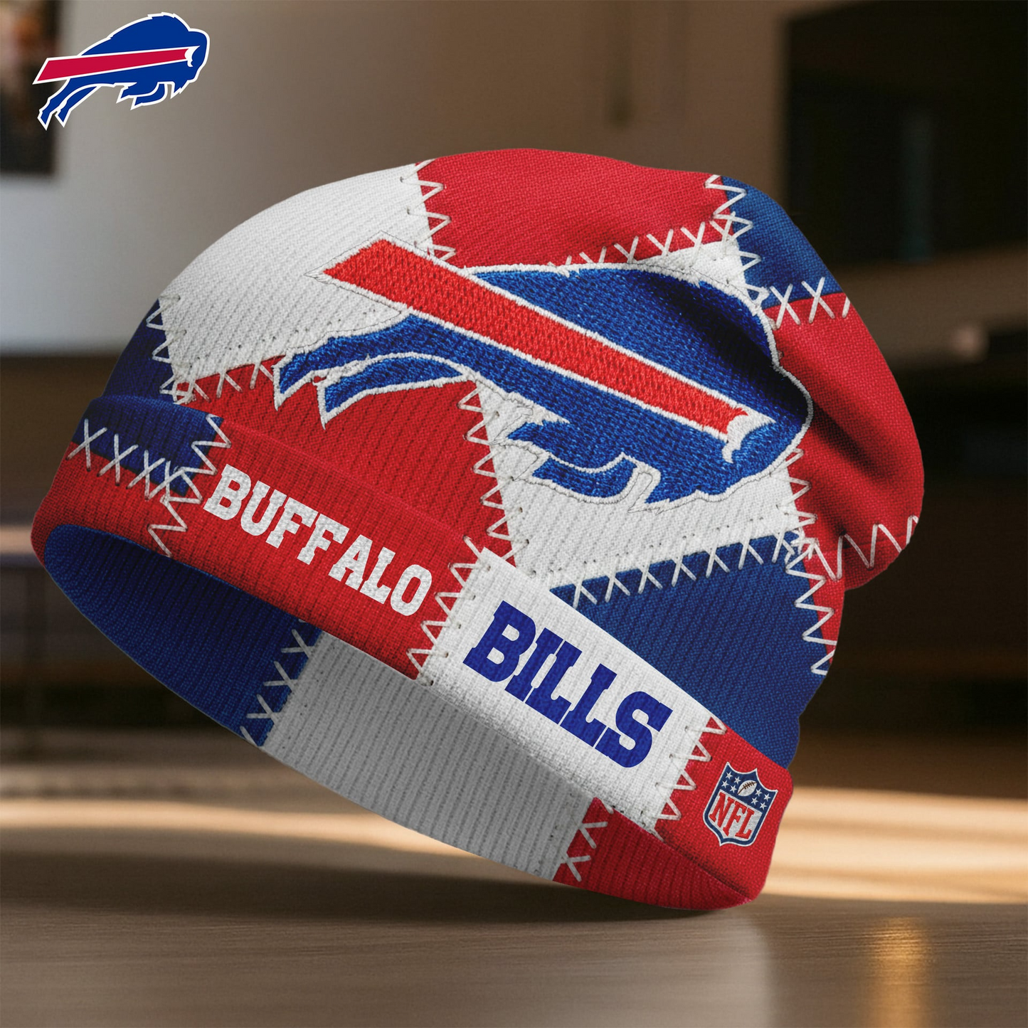 Premium NFL  BUF Vintage Patchwork Beanie Hat V1 NMD TTV