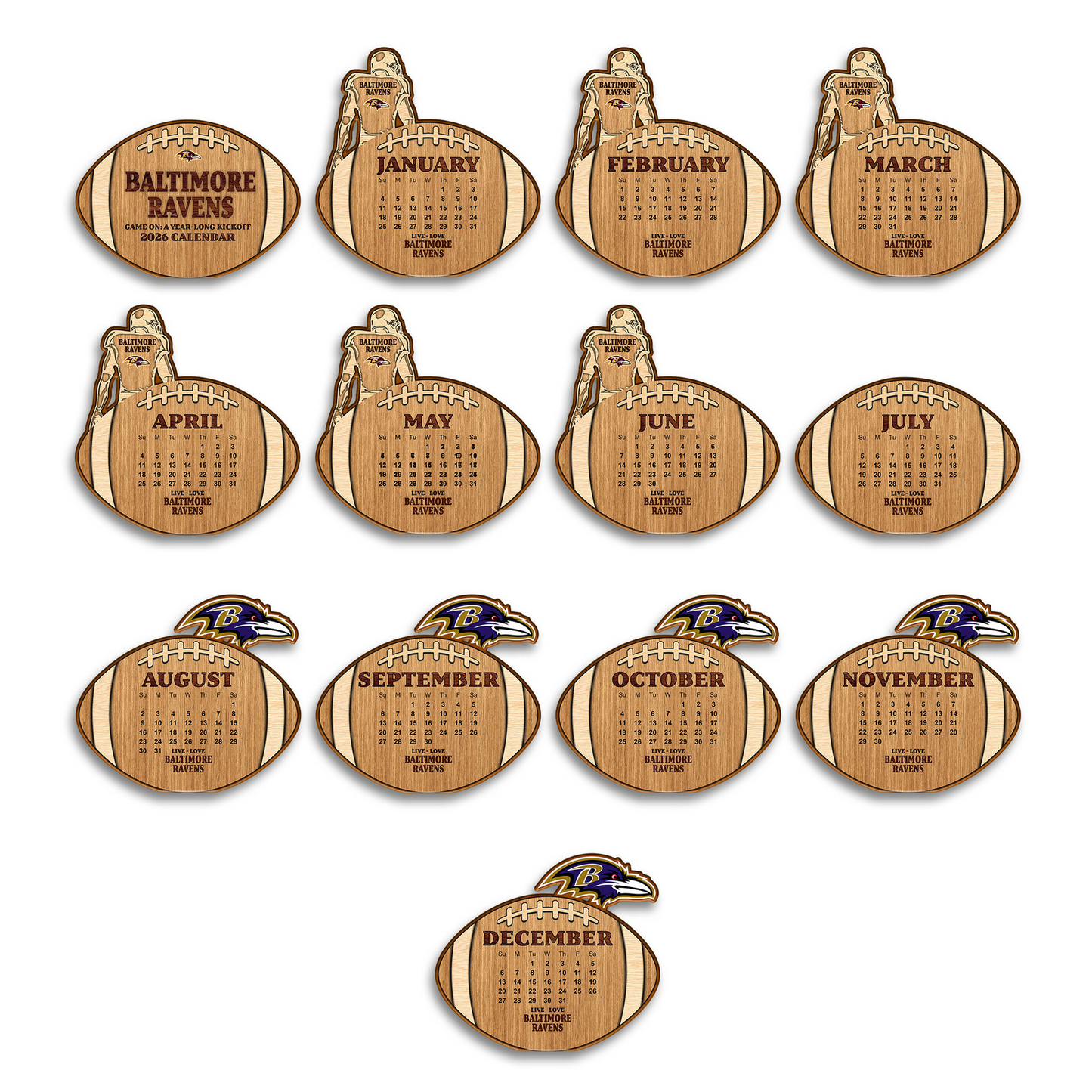 Premium NFL BAL Football Shaped 2026 Calendar V1 NMD TTV