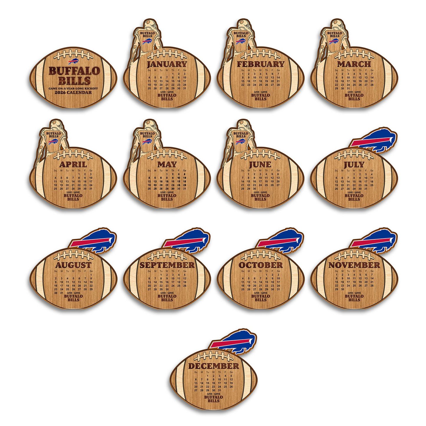 Premium NFL BUF Football Shaped 2026 Calendar V1 NMD TTV