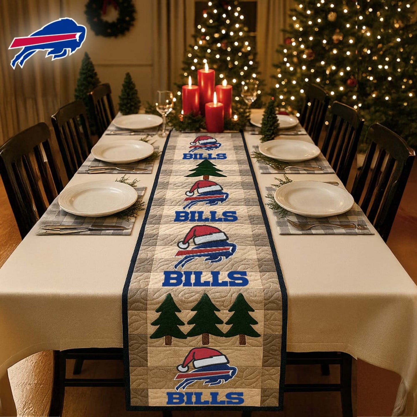 Premium NFL BUF Quilted Christmas Table Runner V1 NMD NHM