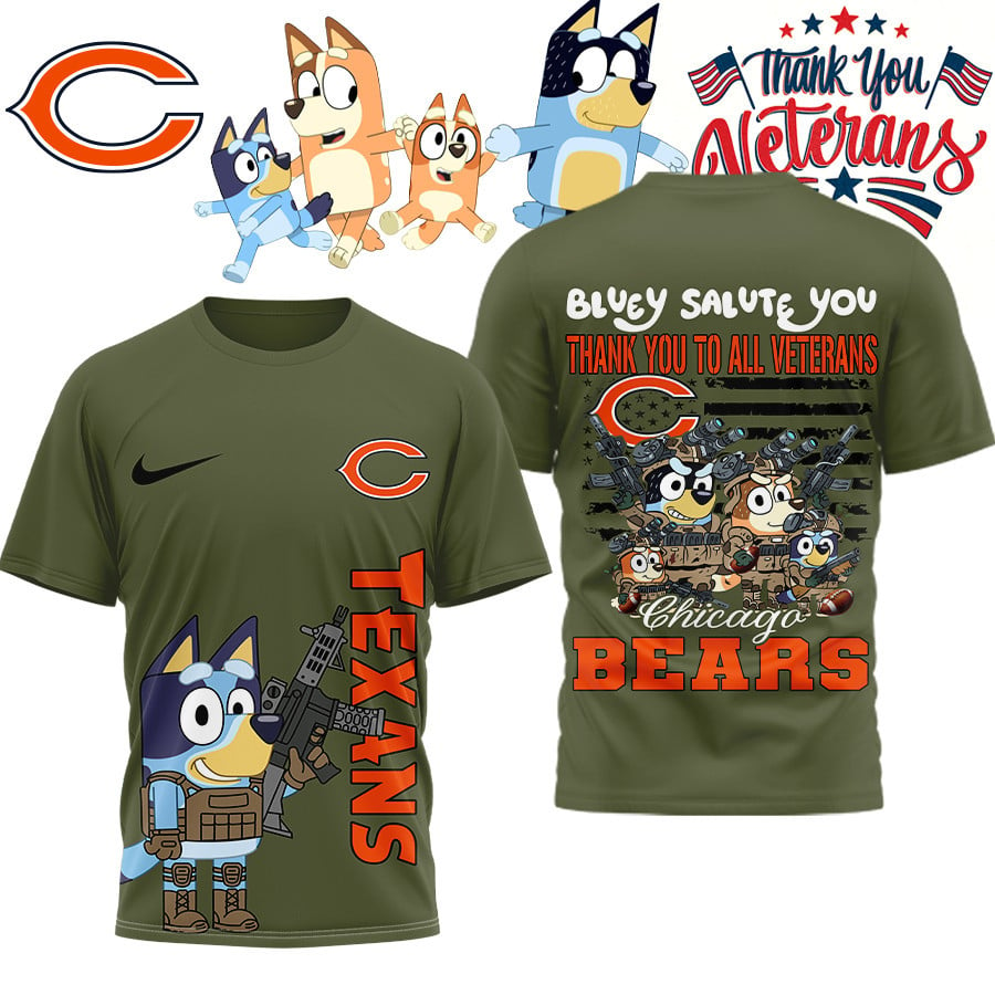 Premium NFL CHI Bluey Salute Veterans T-shirt V2 NMD TTV