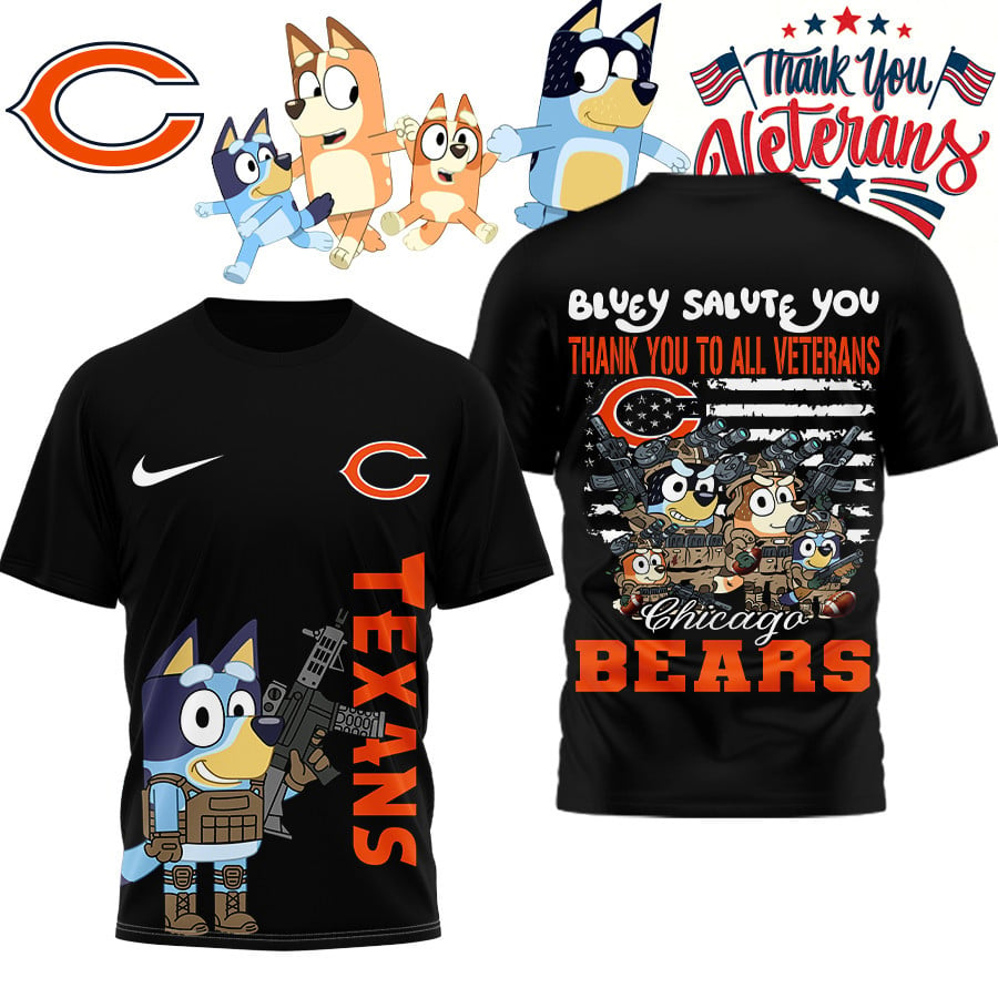 Premium NFL CHI Bluey Salute Veterans T-shirt V2 NMD TTV