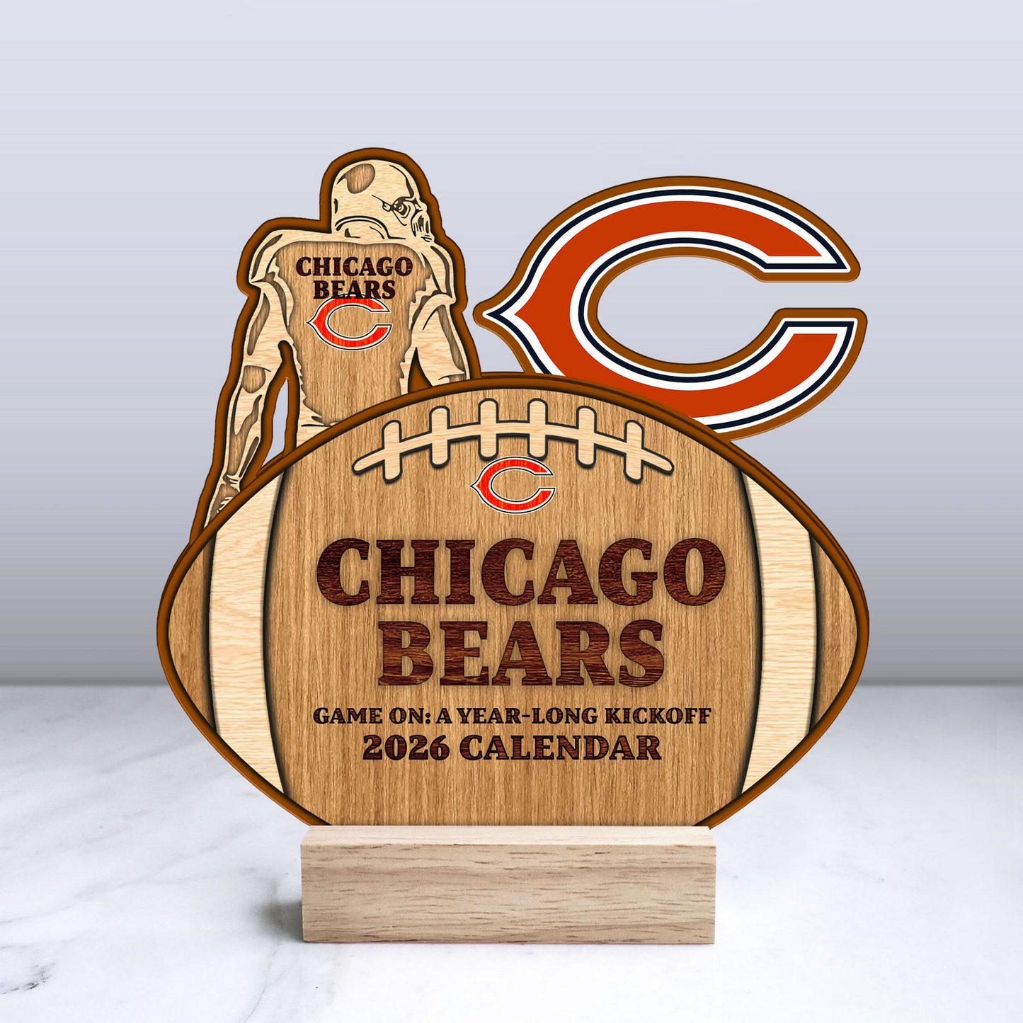 Premium NFL CHI Football Shaped 2026 Calendar V1 NMD TTV