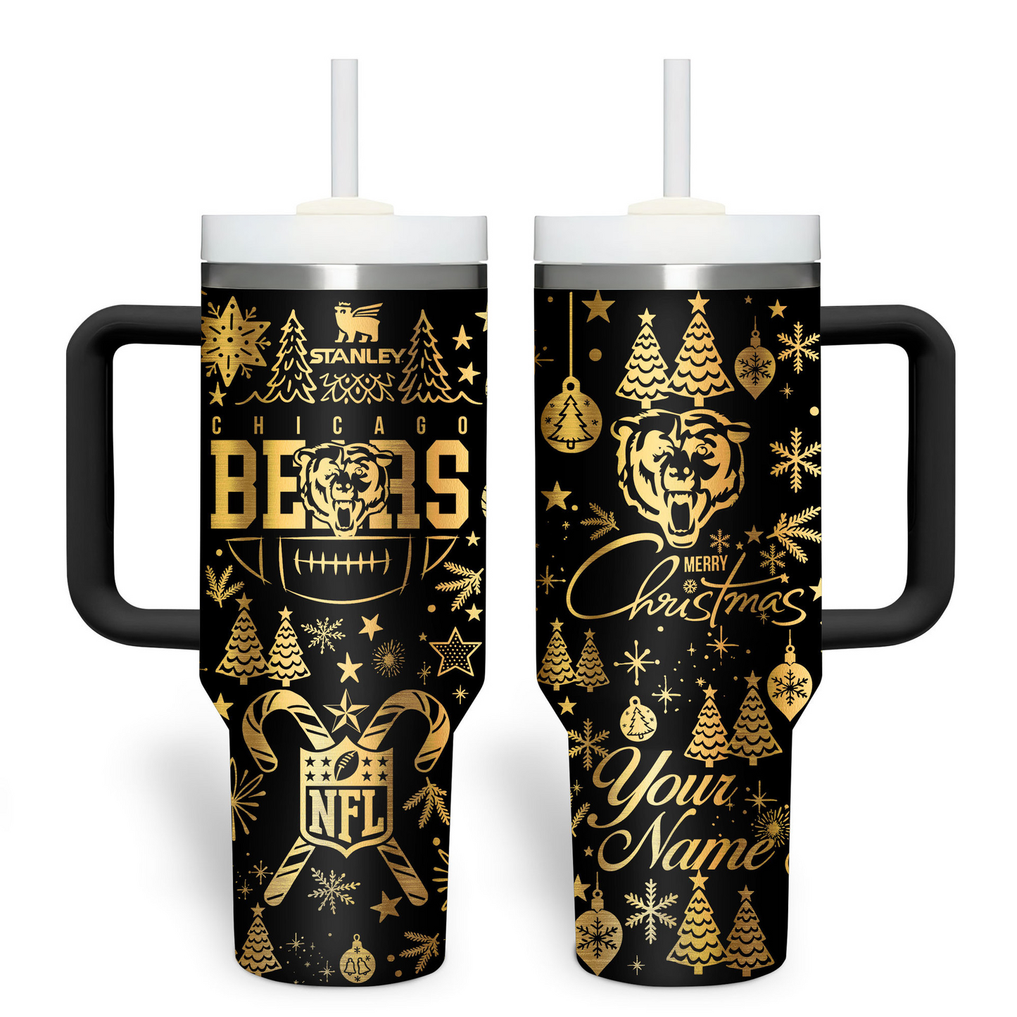 Premium NFL CHI Holiday Gold Tumbler V1 NMD TTV
