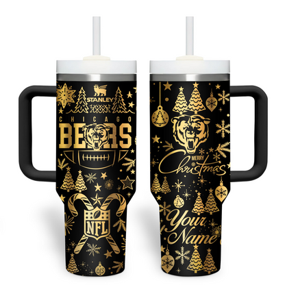 Premium NFL CHI Holiday Gold Tumbler V1 NMD TTV