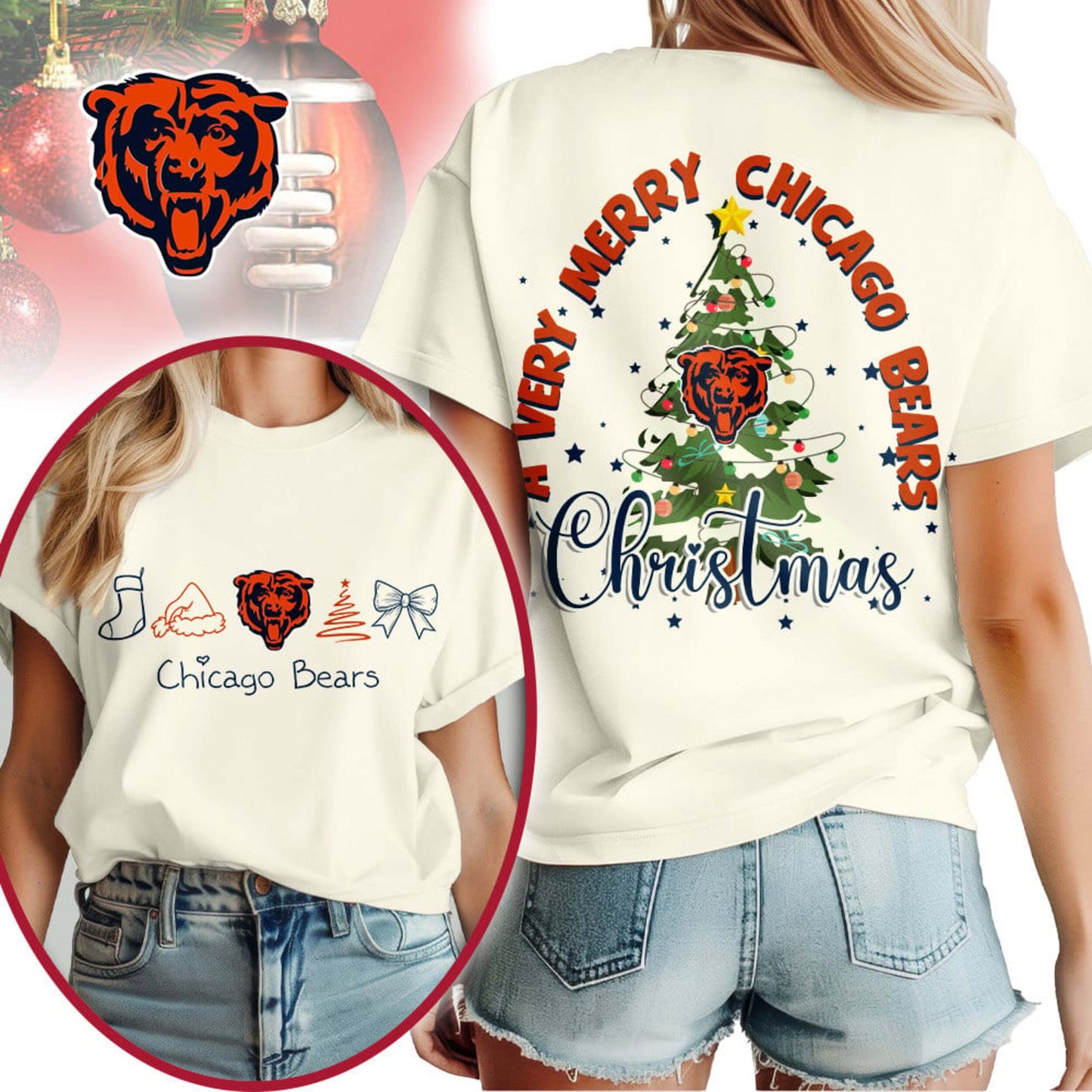 Premium NFL CHI Merry Christmas T-shirt V1 NMD NHM