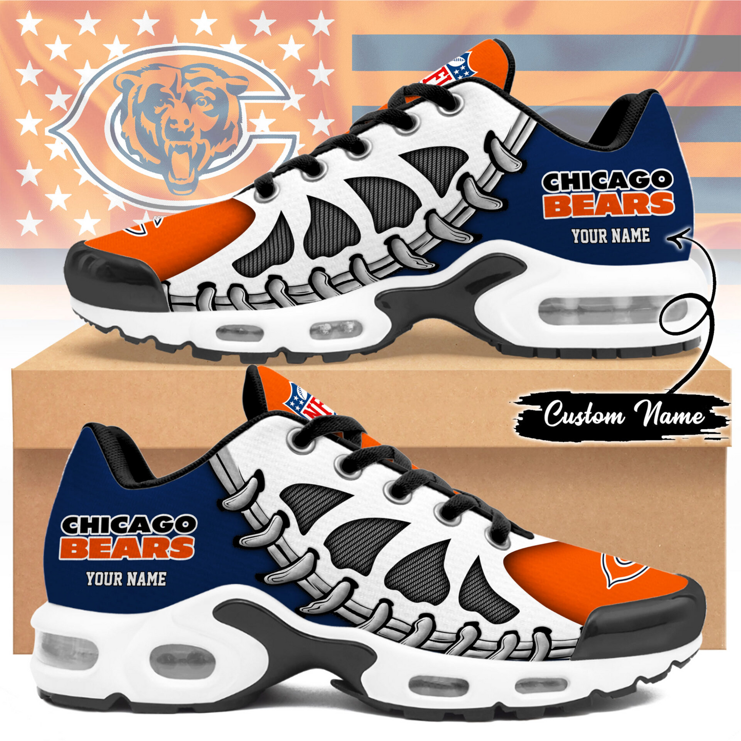Premium NFL CHI Spine Rush Air Max Sneaker V4 NMD  TTV