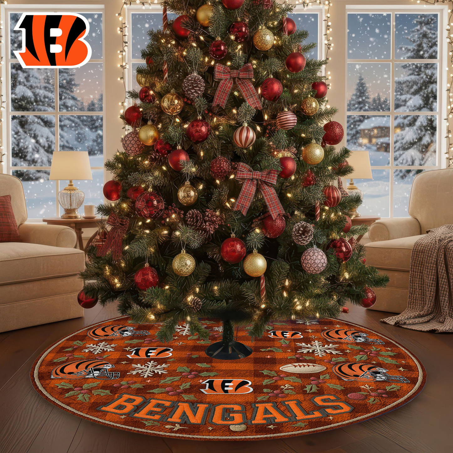 Premium NFL CIN Christmas Tree Skirt V1 NMD TTV