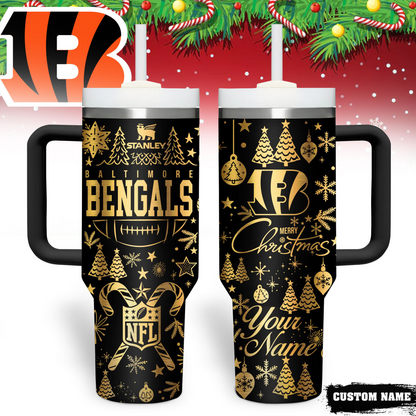 Premium NFL CIN Holiday Gold Tumbler V1 NMD TTV