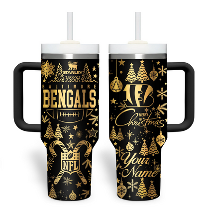 Premium NFL CIN Holiday Gold Tumbler V1 NMD TTV