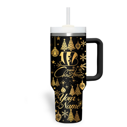 Premium NFL CIN Holiday Gold Tumbler V1 NMD TTV