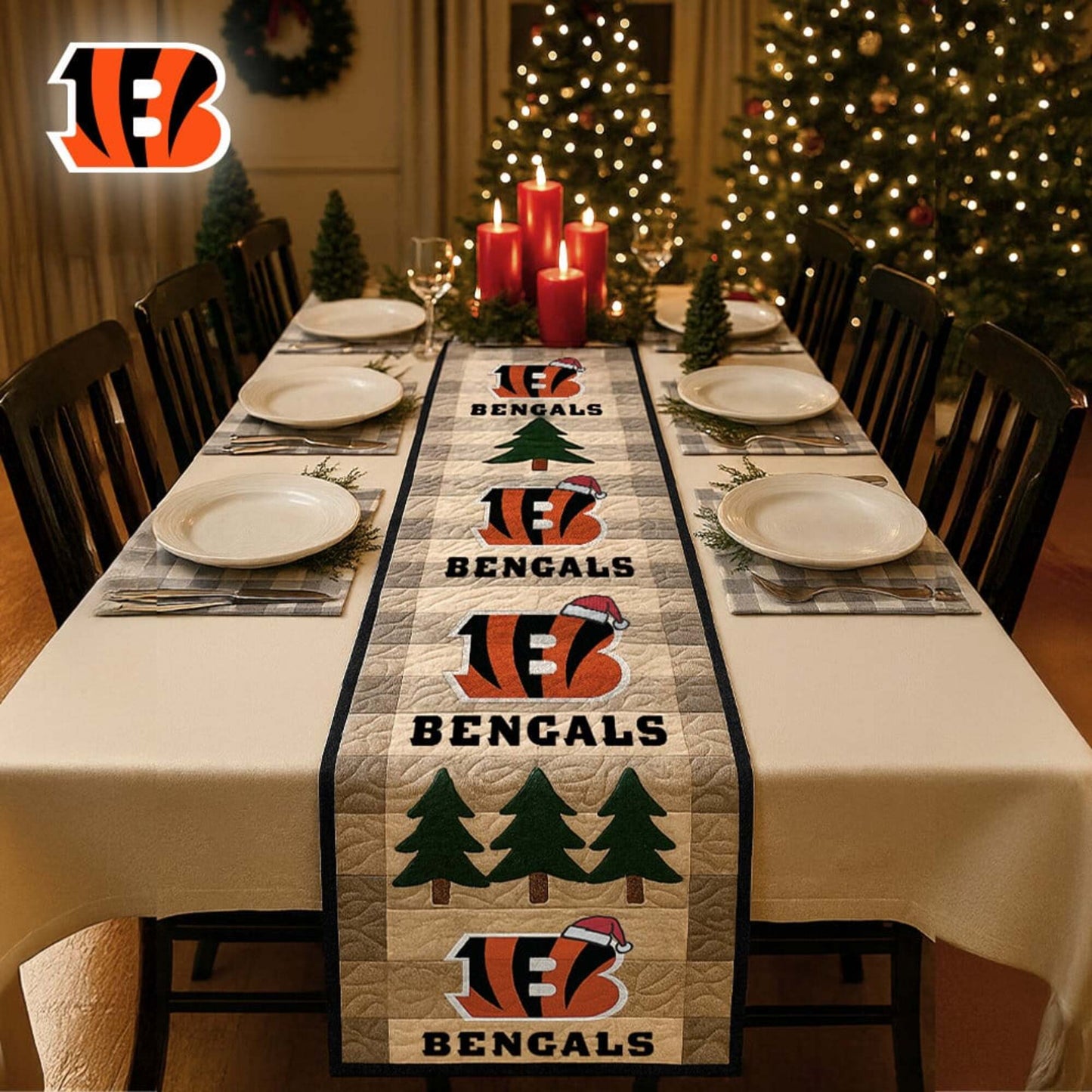 Premium NFL CIN Quilted Christmas Table Runner V1 NMD NHM