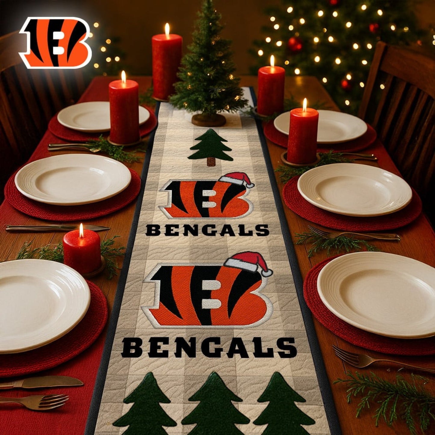 Premium NFL CIN Quilted Christmas Table Runner V1 NMD NHM