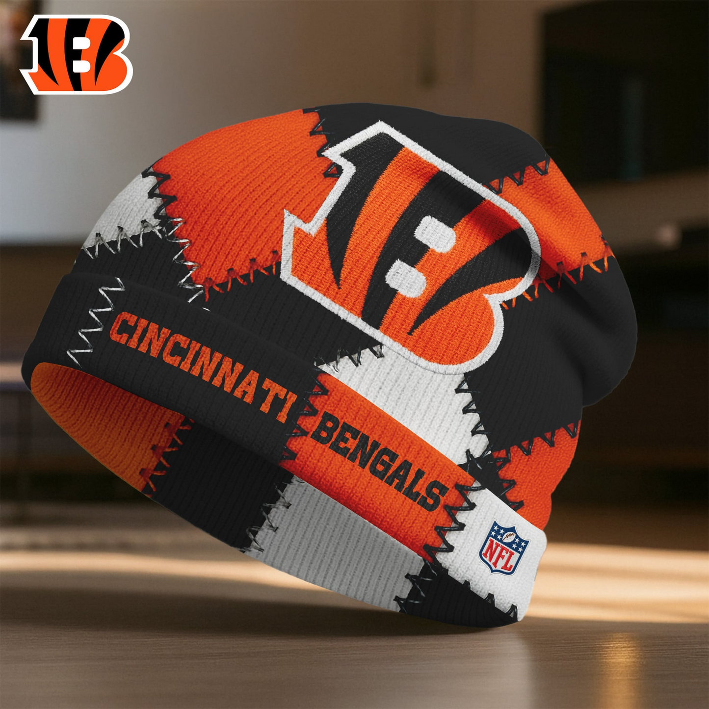 Premium NFL CIN Vintage Patchwork Beanie Hat V1 NMD TTV