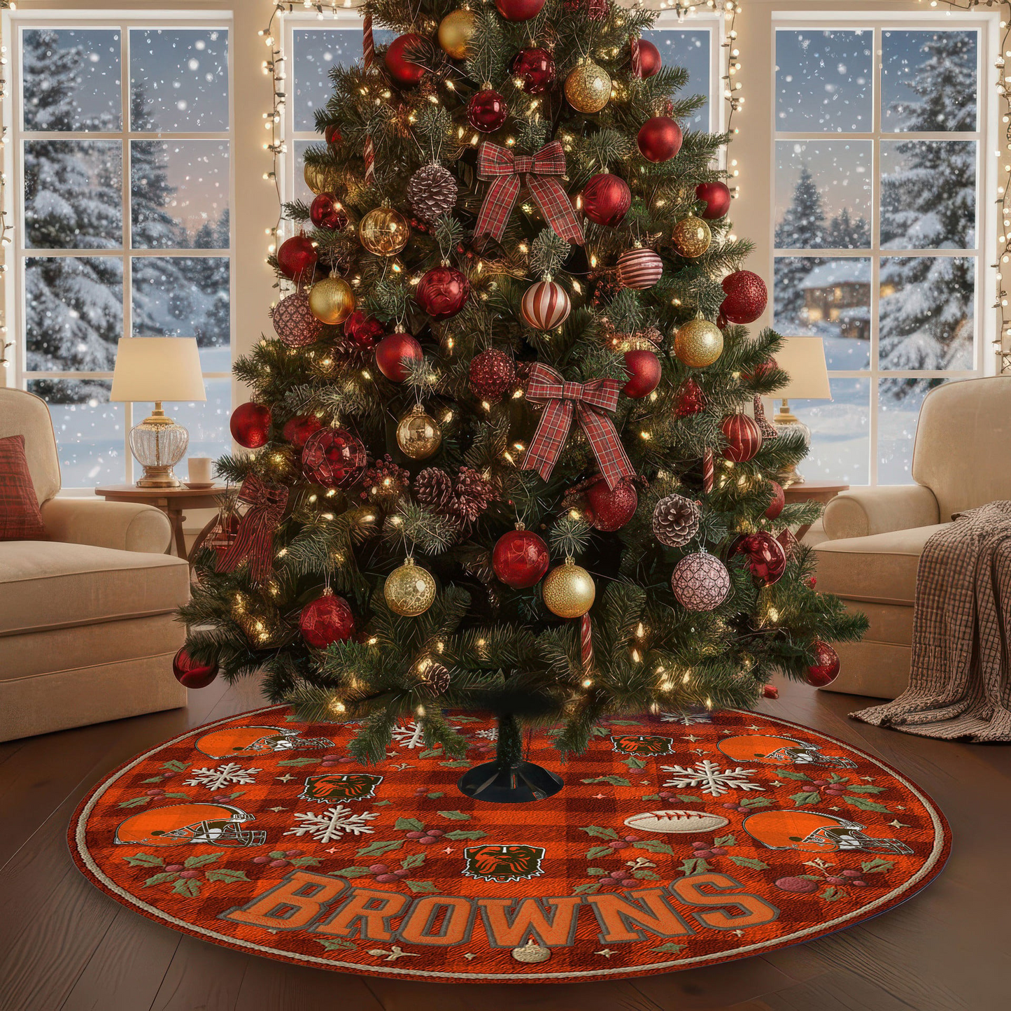 Premium NFL CLE Christmas Tree Skirt V1 NMD TTV