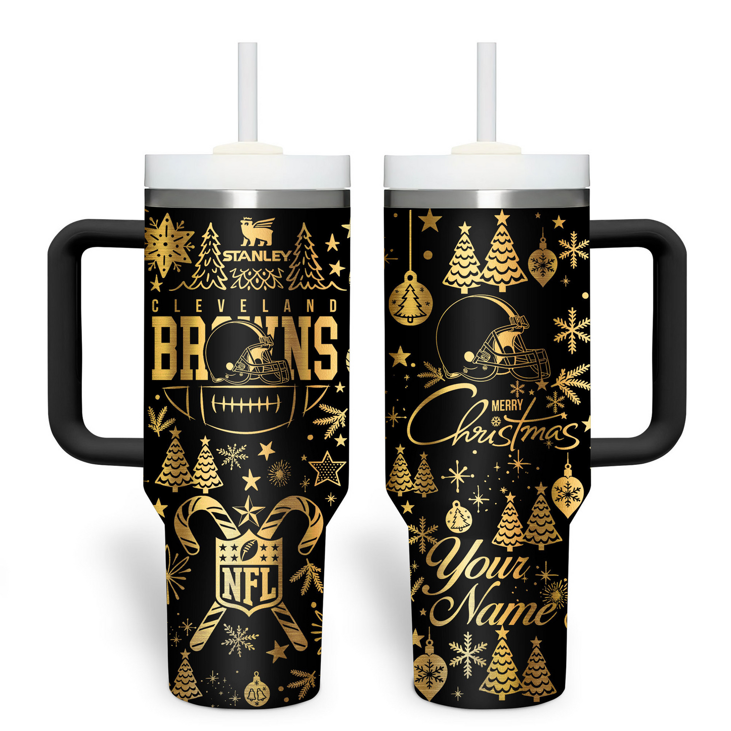 Premium NFL CLE Holiday Gold Tumbler V1 NMD TTV