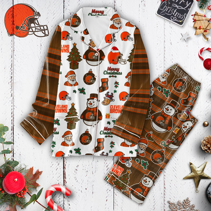 Premium NFL CLE Plaid Button Pajamas Set V1 NMD 291025 TTV