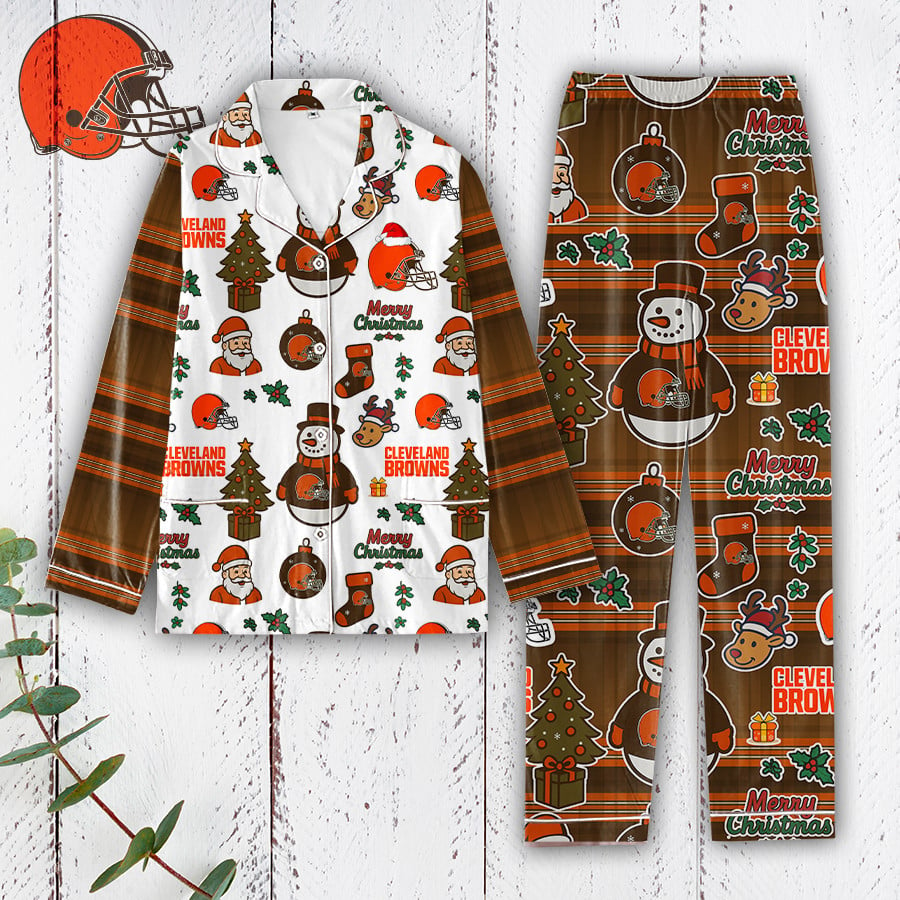 Premium NFL CLE Plaid Button Pajamas Set V1 NMD 291025 TTV