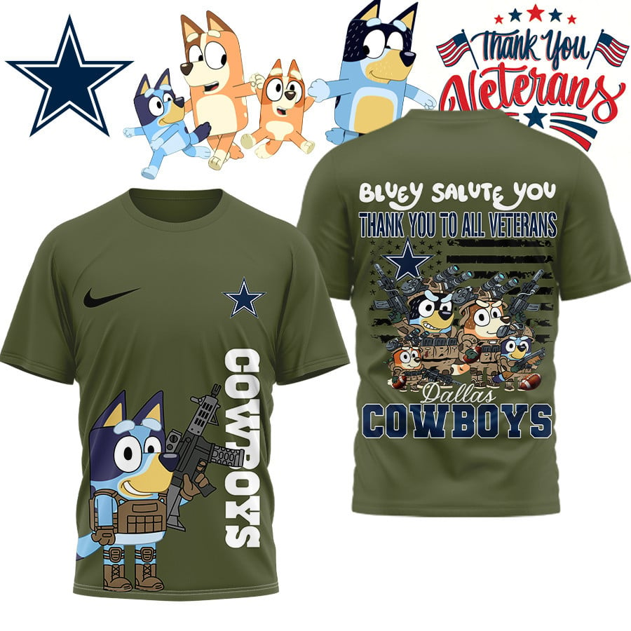 Premium NFL DAL Bluey Salute Veterans T-shirt V2 NMD TTV