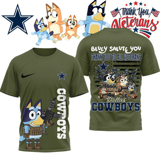 Premium NFL DAL Bluey Salute Veterans T-shirt V2 NMD TTV