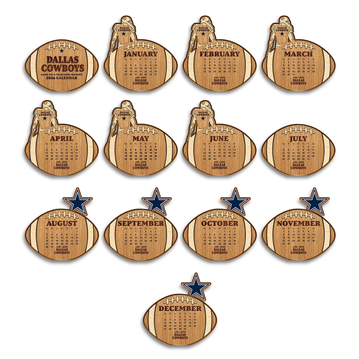 Premium NFL DAL Football Shaped 2026 Calendar V1 NMD TTV